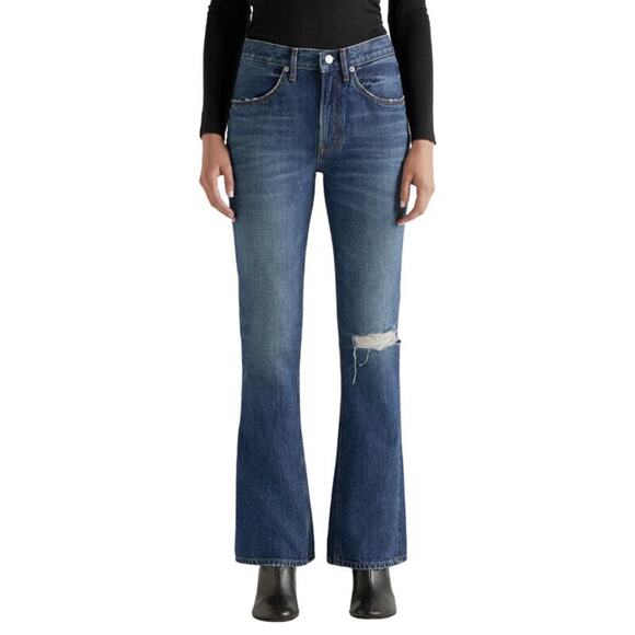 NWT‎ EDWIN Averi Pretender Distressed Flare Jeans Size 26 Vintage Wash Denim USA - Picture 1 of 6